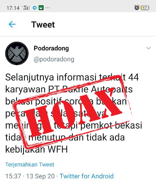 Beredar Kabar 44 Karyawan PT. Bakrie Autopart Postif Corona, Pemkot Bekasi : Hoax